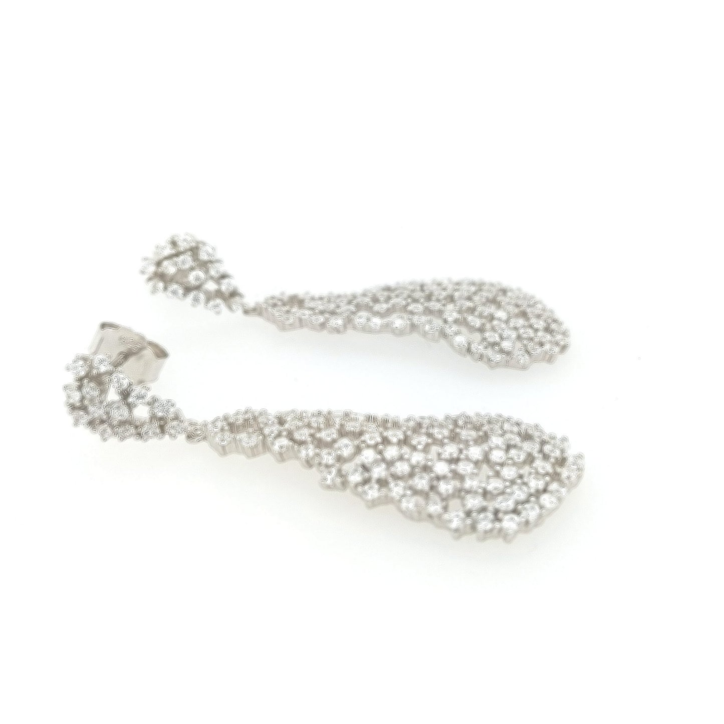 Sterling Silver Sprinkled Diamond Natural Shaped Earrings - HK Jewels