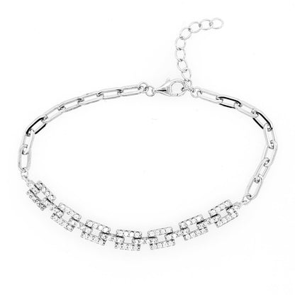 Sterling Silver Elegant CZ Diamond Rectangles Bracelet - HK Jewels