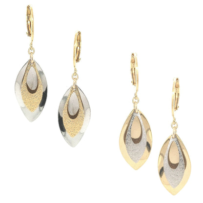 Surgical Steel Hollow Petal Over Curved Solid Petal Earrings - HK Jewels