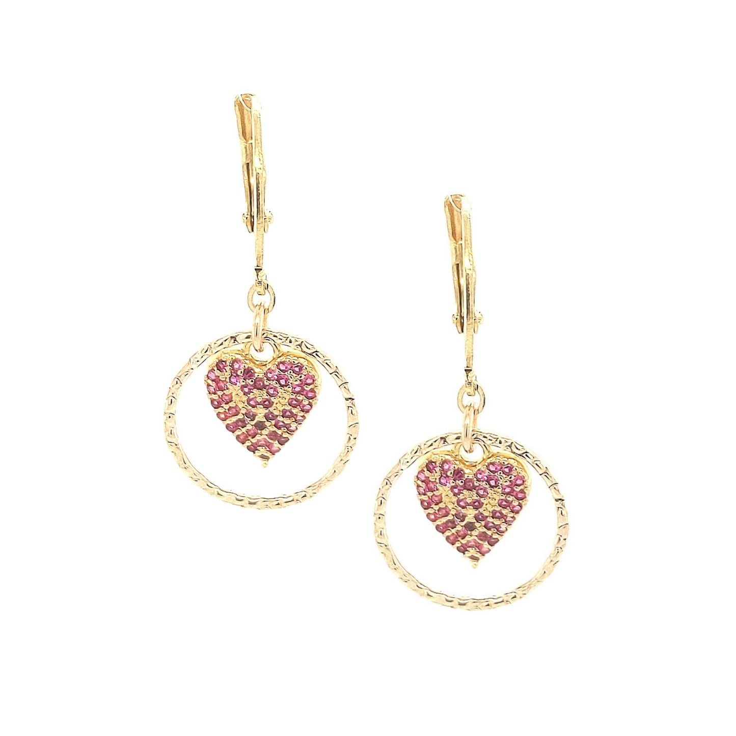 Surgical Steel CZ Heart And Hollow Hammered Circle Earrings - HK Jewels