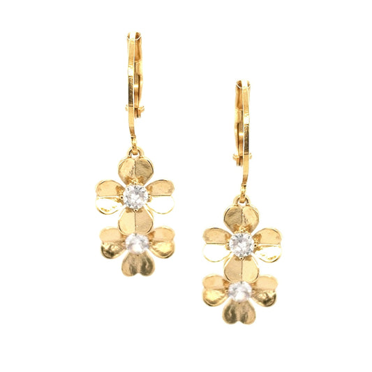 Surgical Steel Double Hanging Flower and CZ Earring - HK Jewels