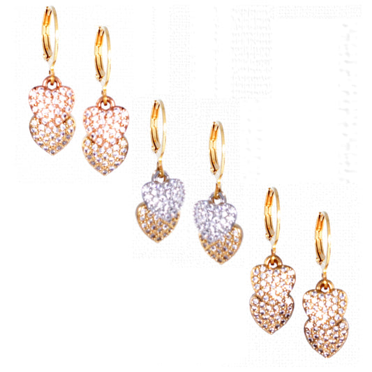 Surgical Steel Double Hanging CZ Heart Earring - HK Jewels