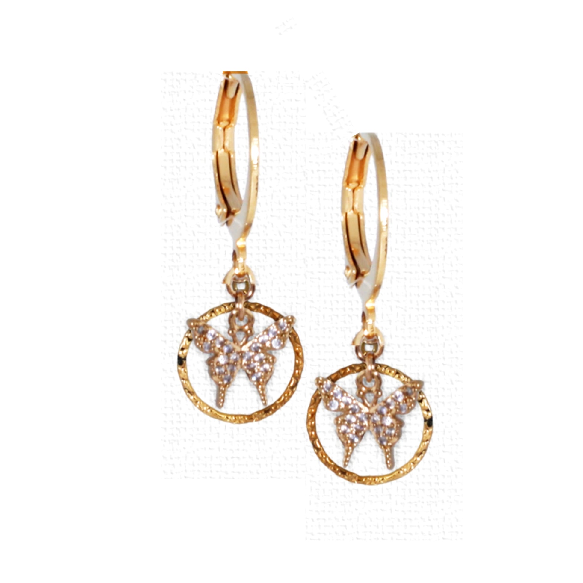 Surgical Steel Hollow Circle With CZ Butterfly Earrings - HK Jewels