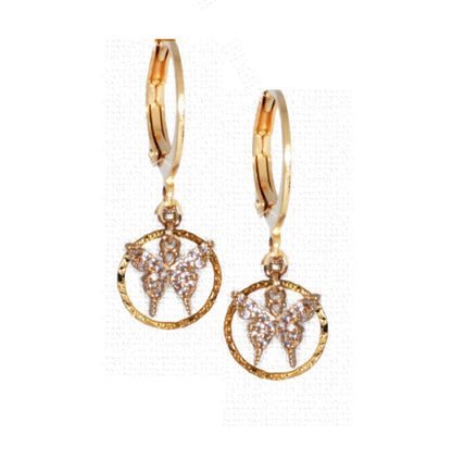 Surgical Steel Hollow Circle With CZ Butterfly Earrings - HK Jewels