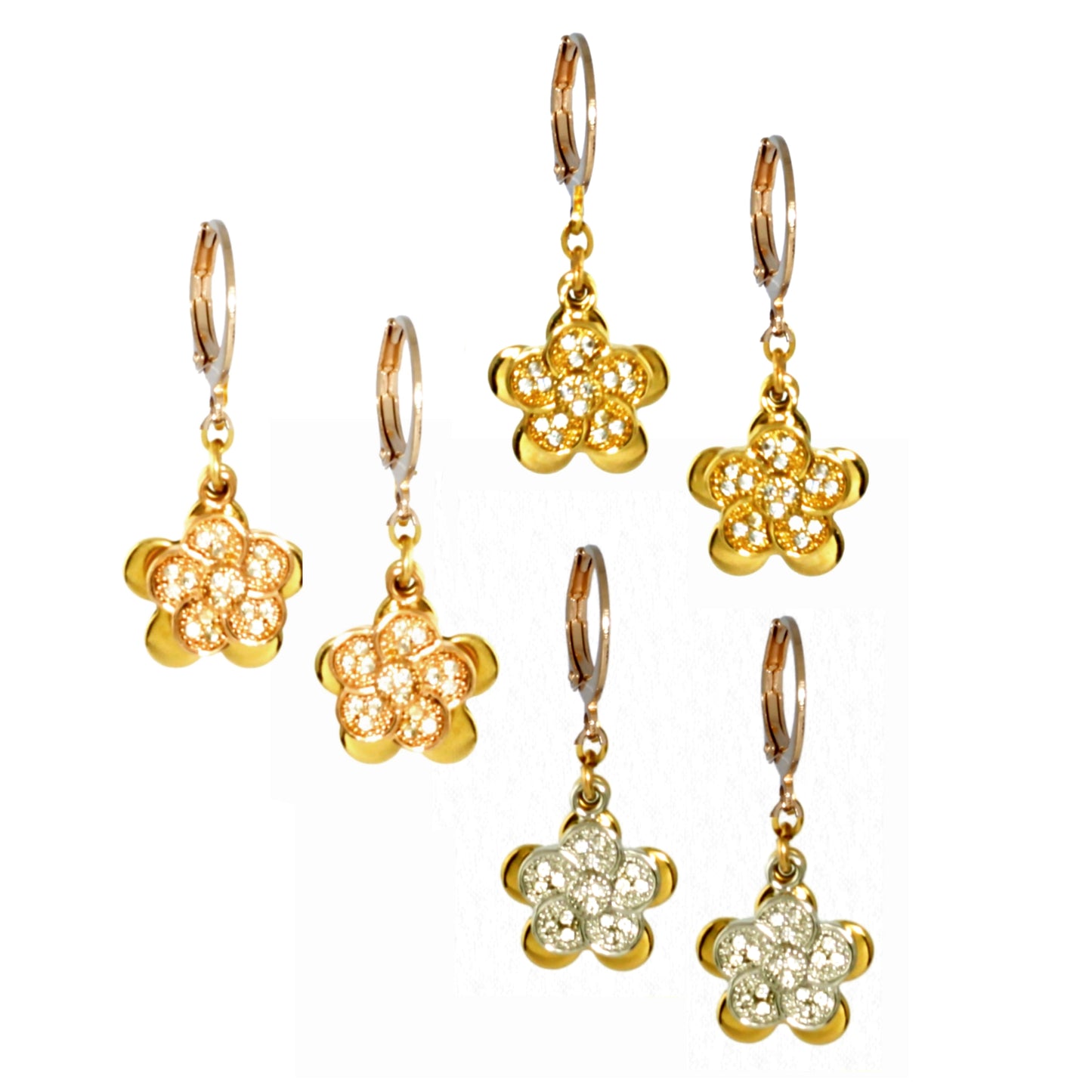 Surgical Steel CZ Flower Over Solid Flower Earring - HK Jewels