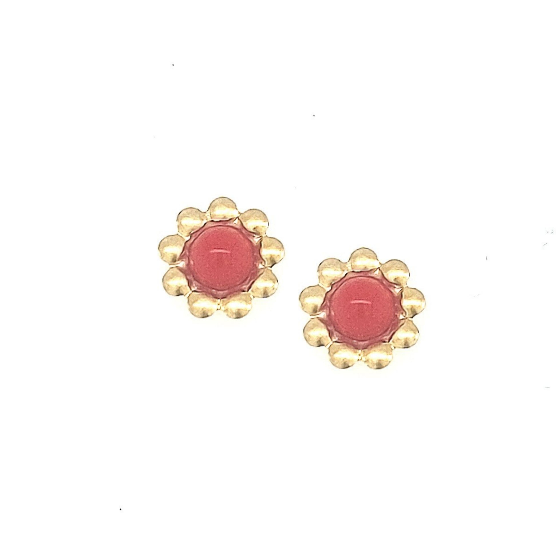 Surgical Steel Small Flower Stud With Red Pearl Earring - HK Jewels