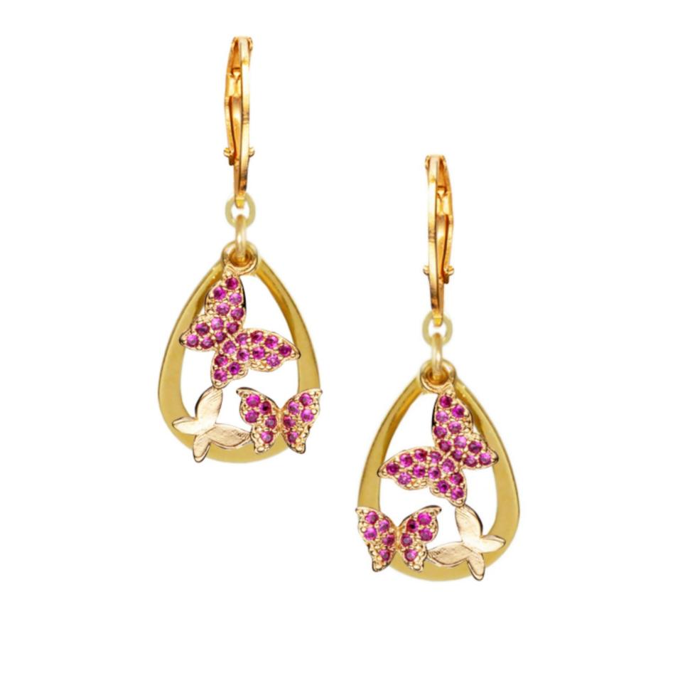 Surgical Steel Open Teardrop With CZ Butterflies Earring - HK Jewels