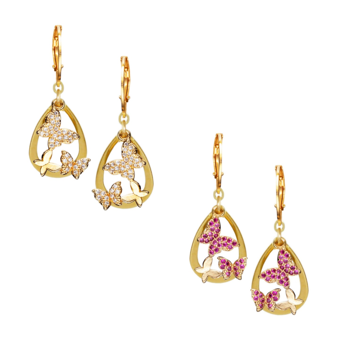 Surgical Steel Open Teardrop With CZ Butterflies Earring - HK Jewels