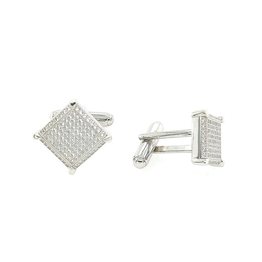 Sterling Silver Micropave Square  (Diamond Shaped) Cufflinks - HK Jewels