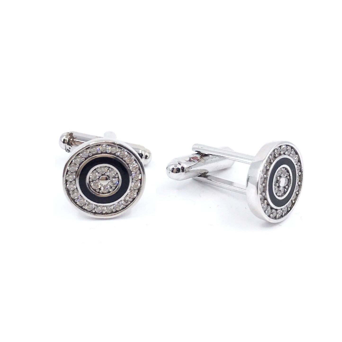Sterling Silver Round Cufflinks With Black Circle - HK Jewels