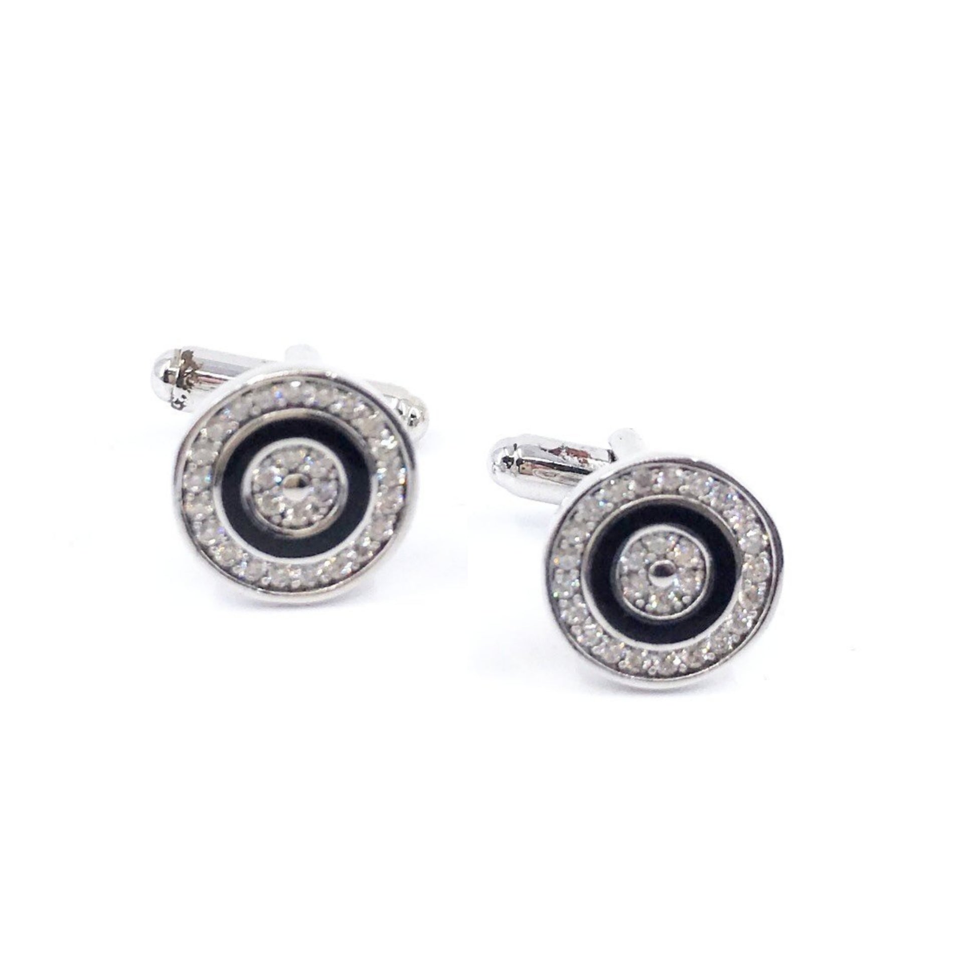 Sterling Silver Round Cufflinks With Black Circle - HK Jewels