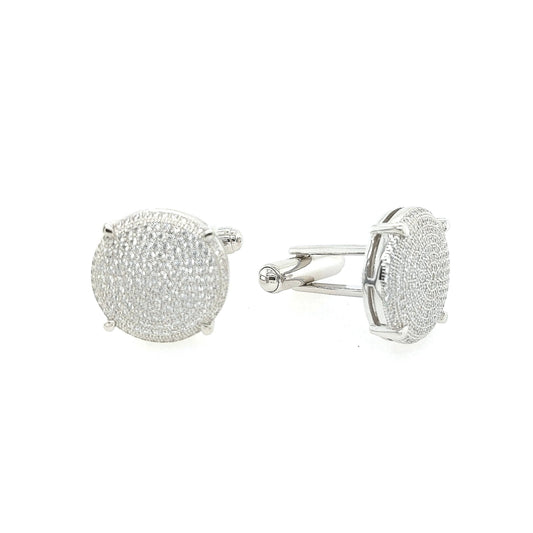Sterling Silver Micropave Four Prong Round Cufflinks - HK Jewels