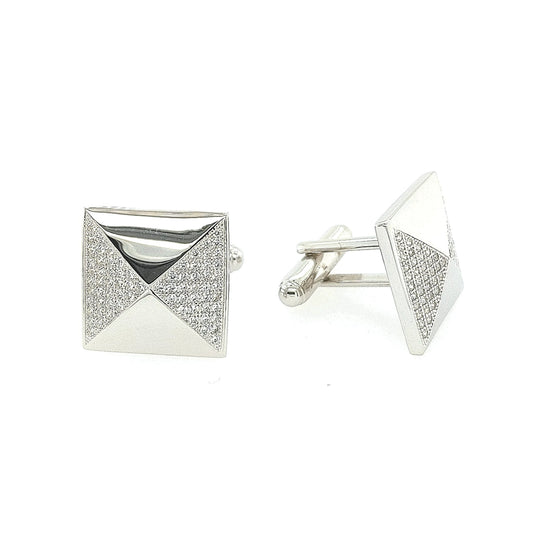 Sterling Silver Large Micropave Square Cufflinks - HK Jewels