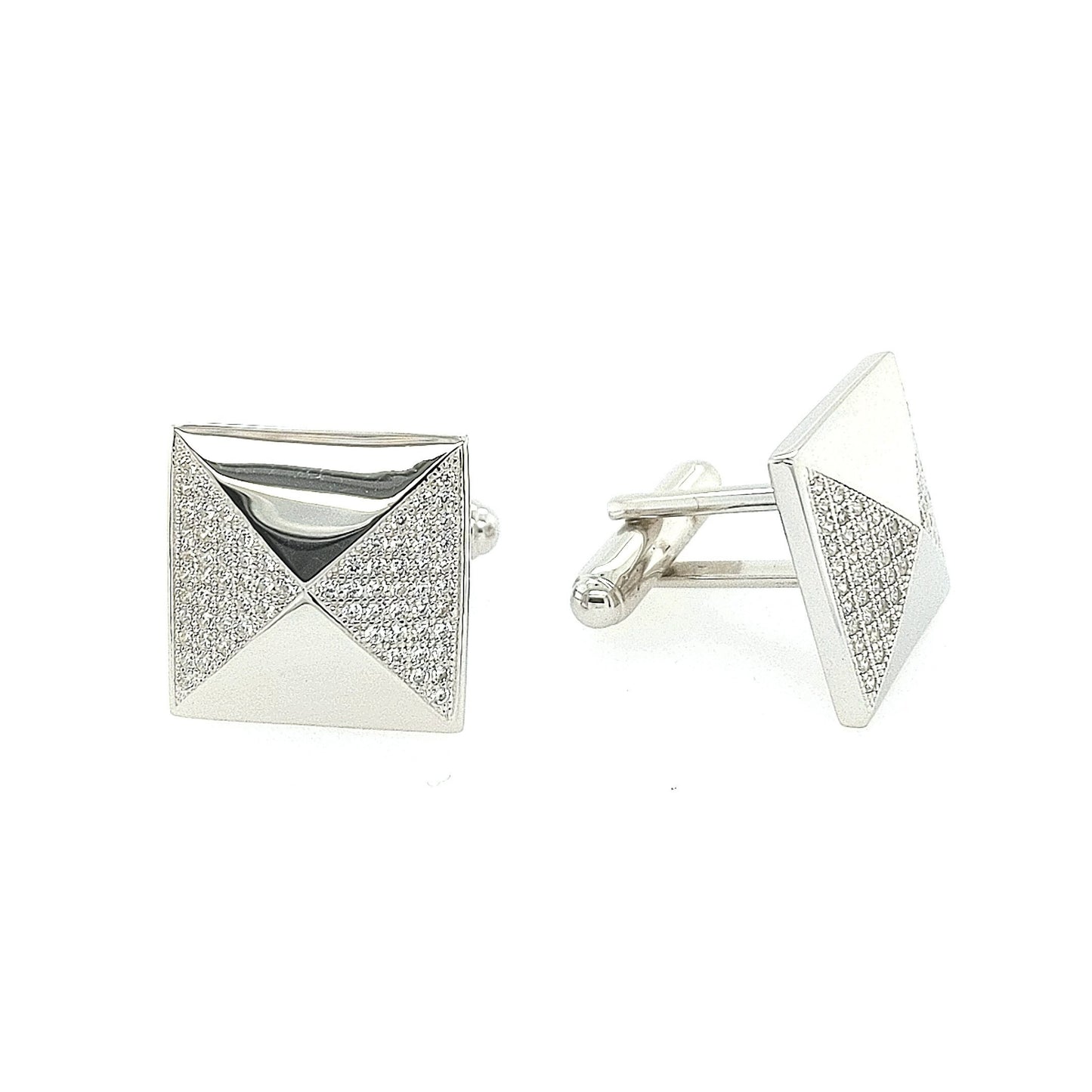 Sterling Silver Large Micropave Square Cufflinks - HK Jewels