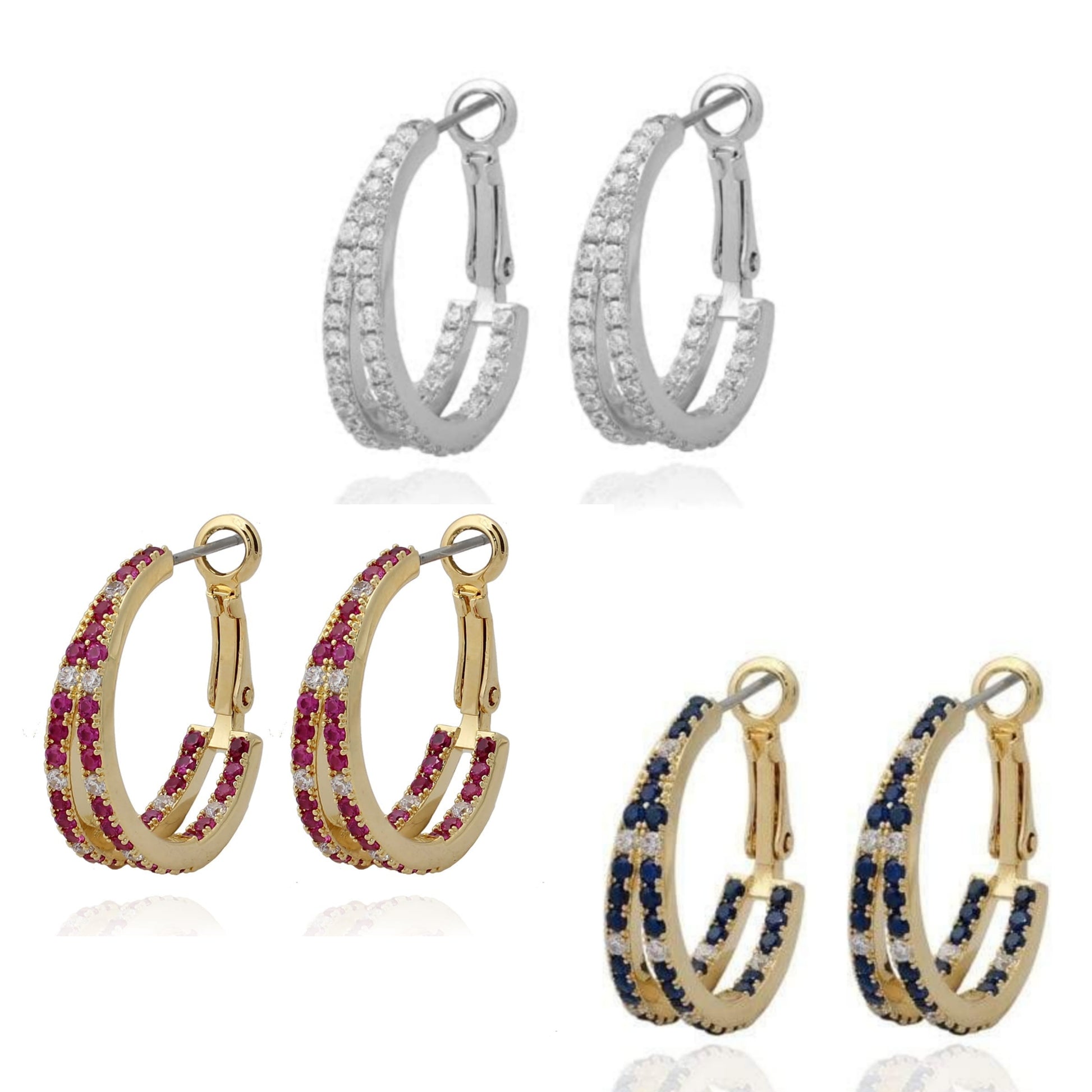 Surgical Steel Double Hoop Huggie CZ Earring - HK Jewels