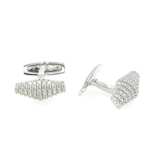 Sterling Silver Elongated Hexagon Micropave Cufflinks - HK Jewels