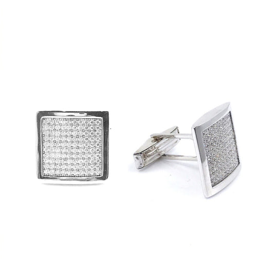 Sterling Silver Square Shiny Border Cufflinks - HK Jewels