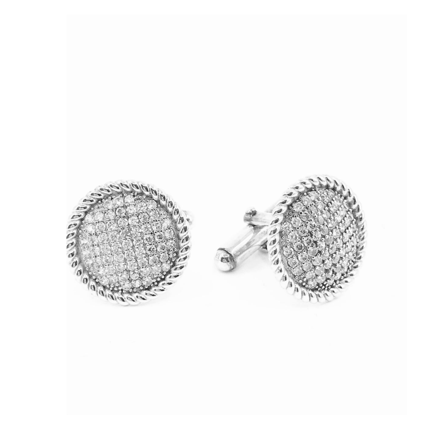 Sterling Silver Circle Cufflinks With Ribbed Border - HK Jewels