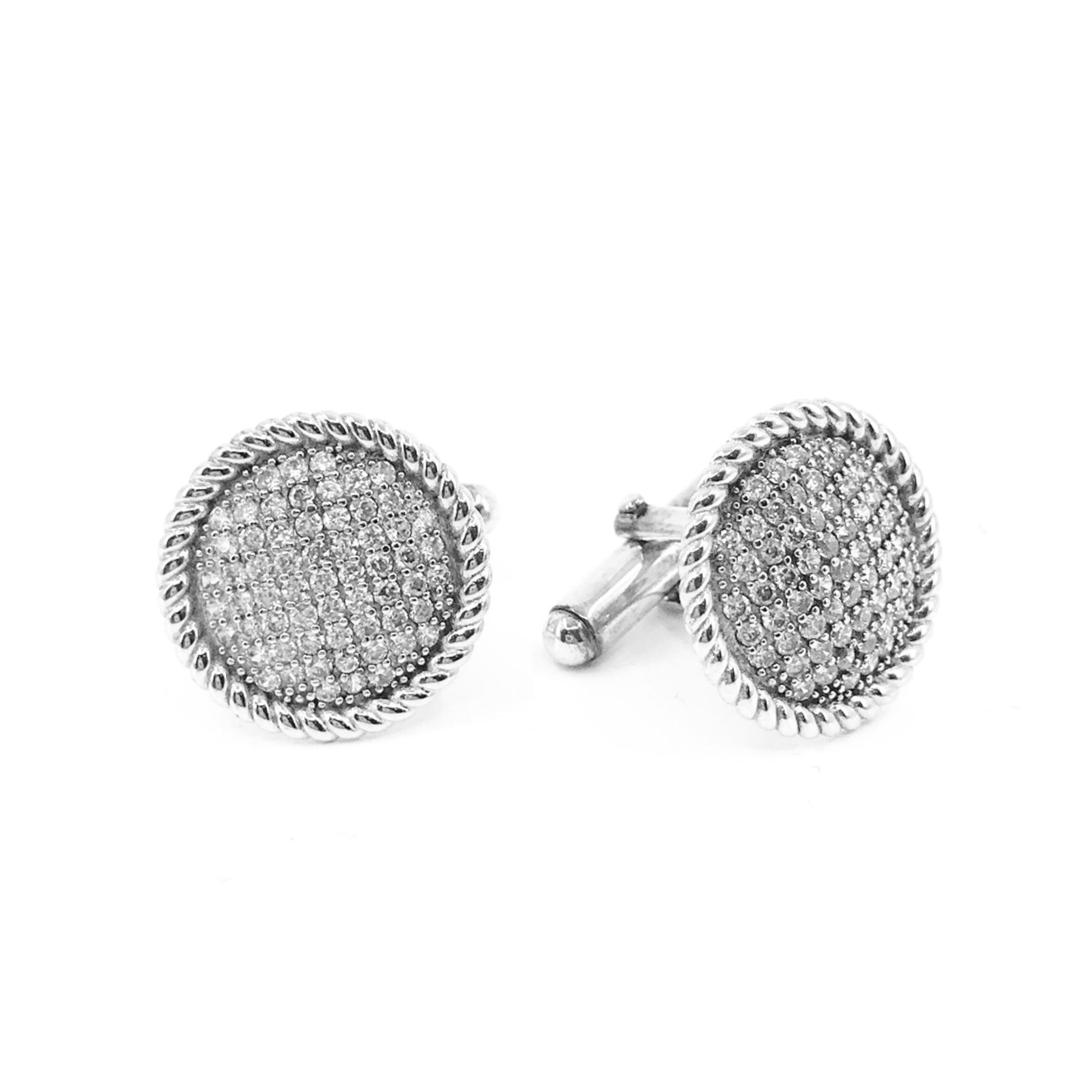 Sterling Silver Circle Cufflinks With Ribbed Border - HK Jewels