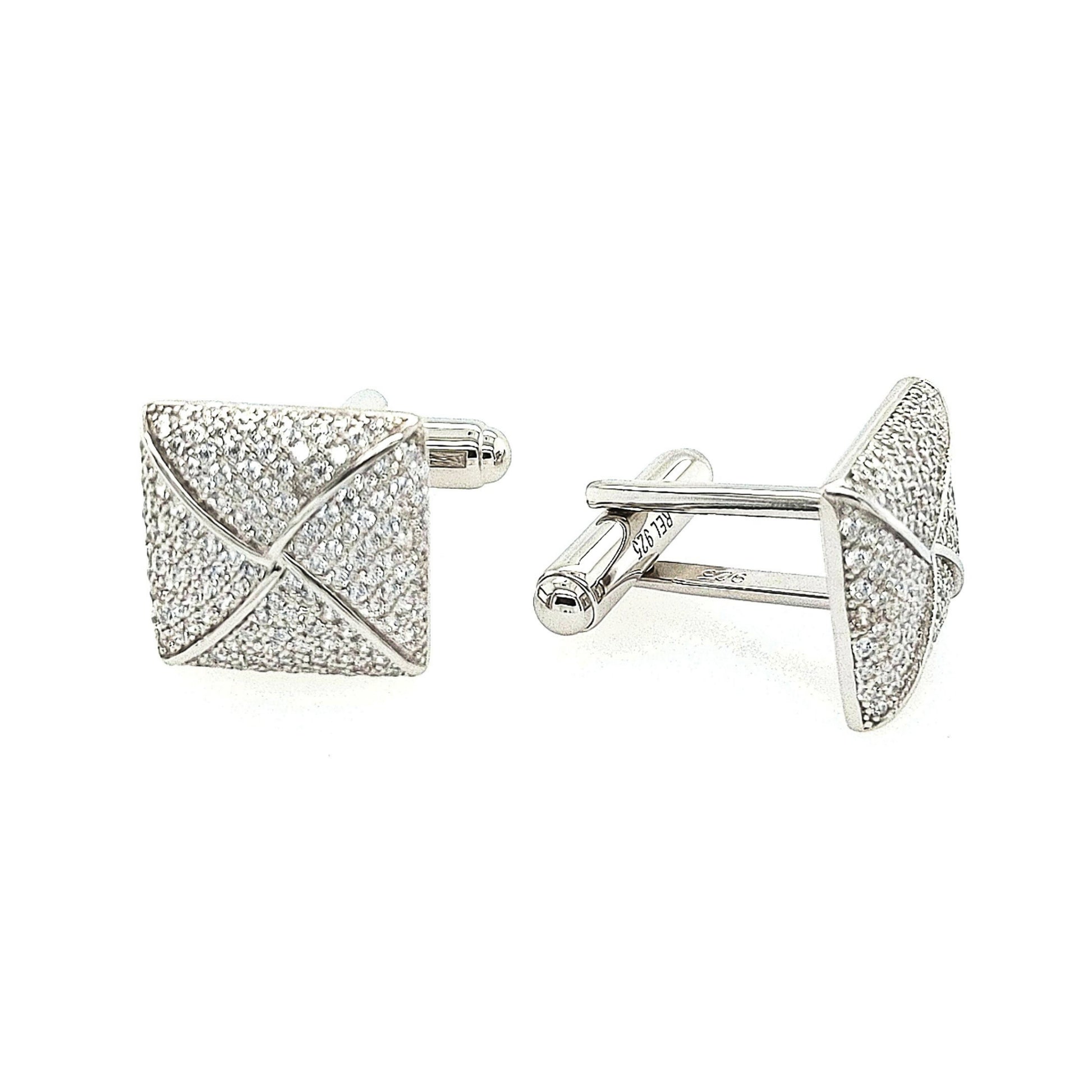 Sterling Silver Micropave Square With Swirl Cufflinks - HK Jewels