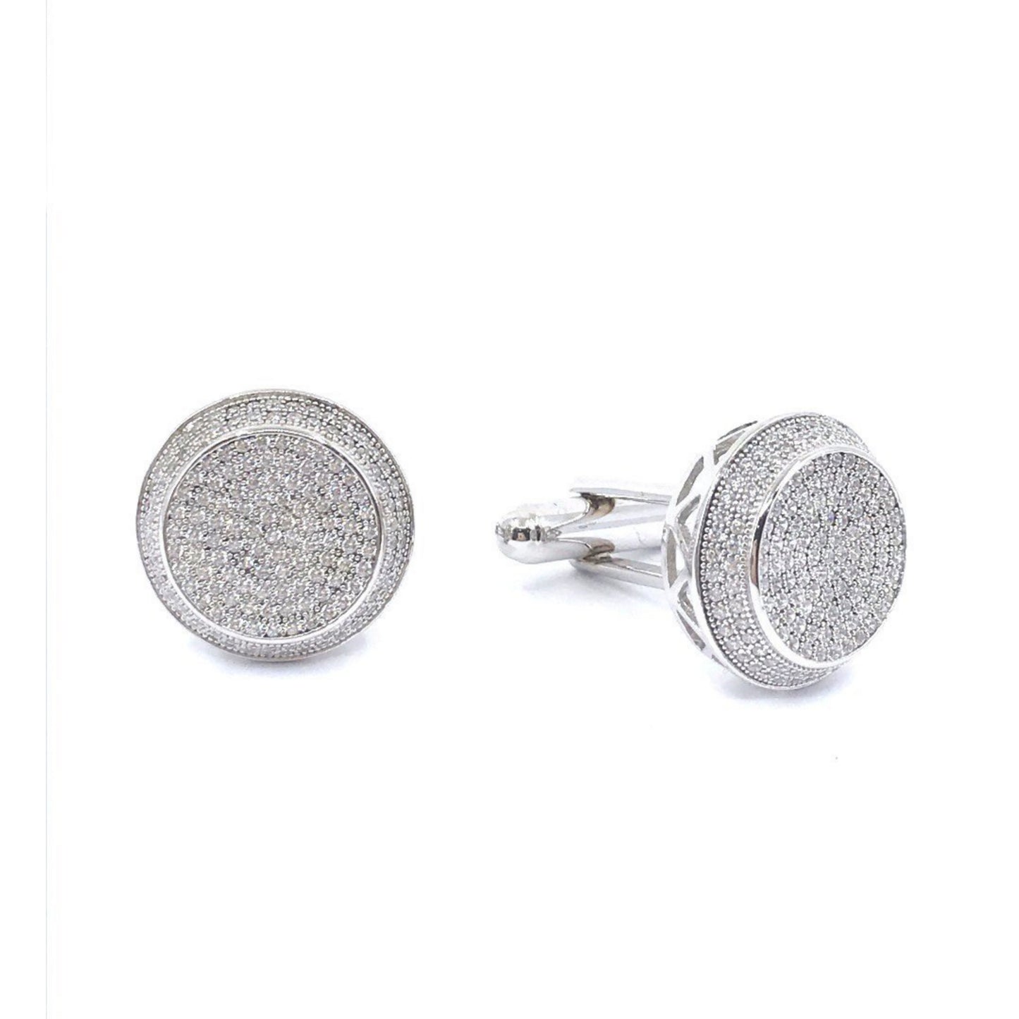 Sterling Silver Round Thick Border Cufflinks - HK Jewels
