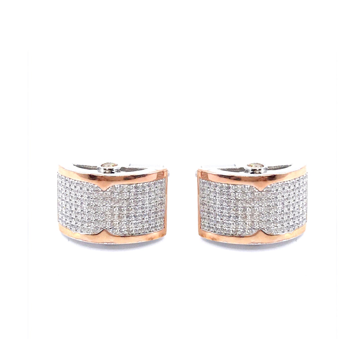 Sterling Silver Curved Rectangle Two Tone Cufflinks - HK Jewels