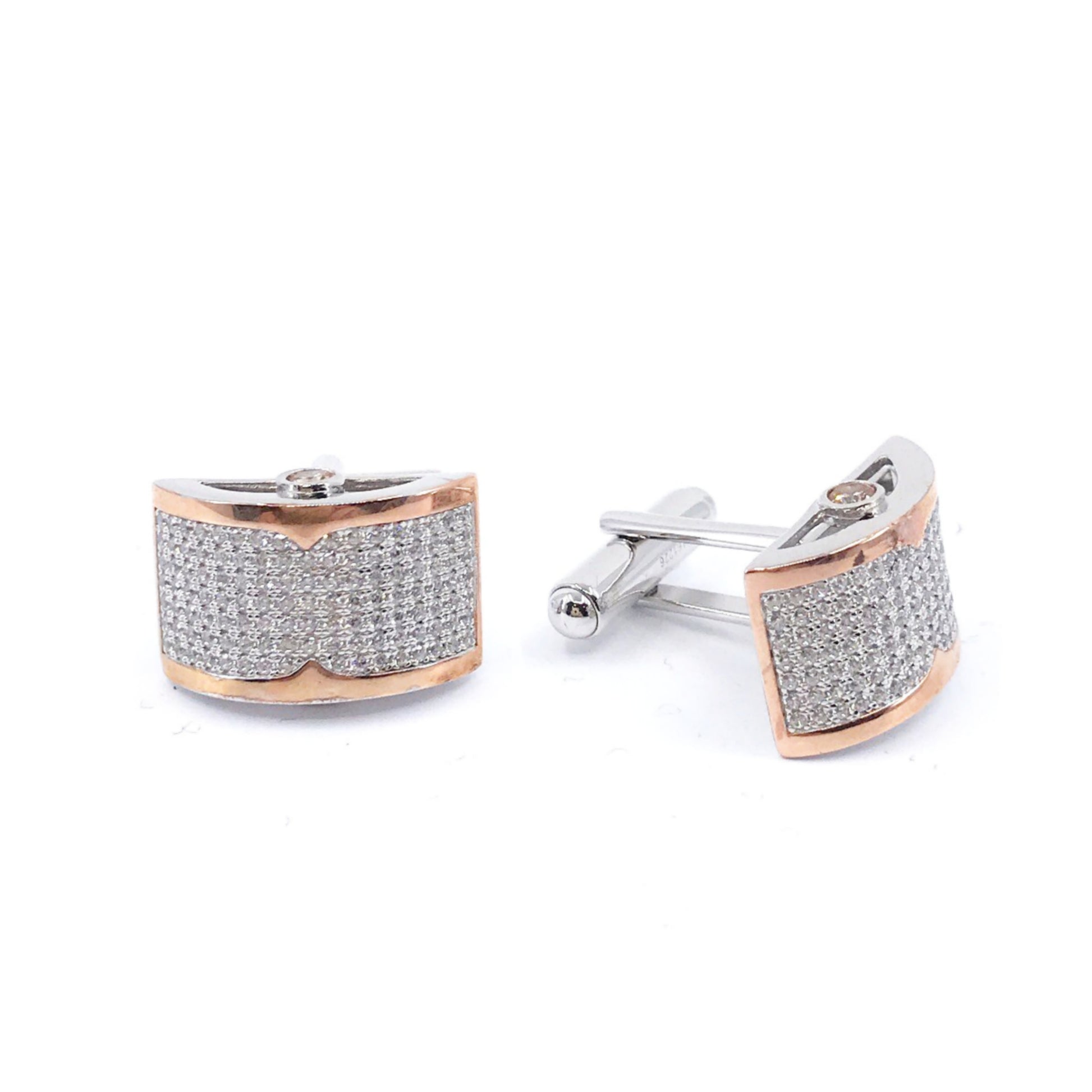 Sterling Silver Curved Rectangle Two Tone Cufflinks - HK Jewels