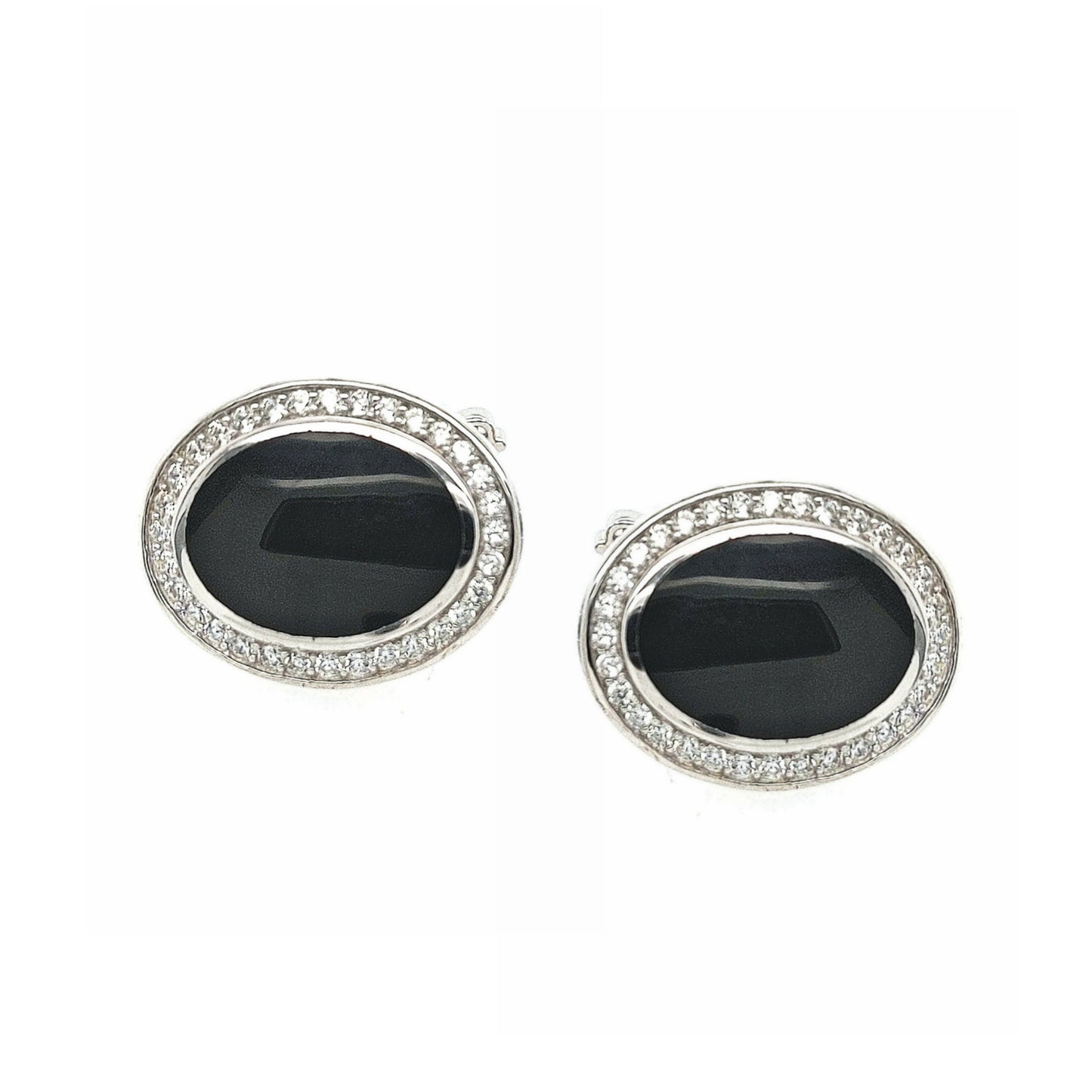 Sterling Silver Black Oval Cufflinks - HK Jewels