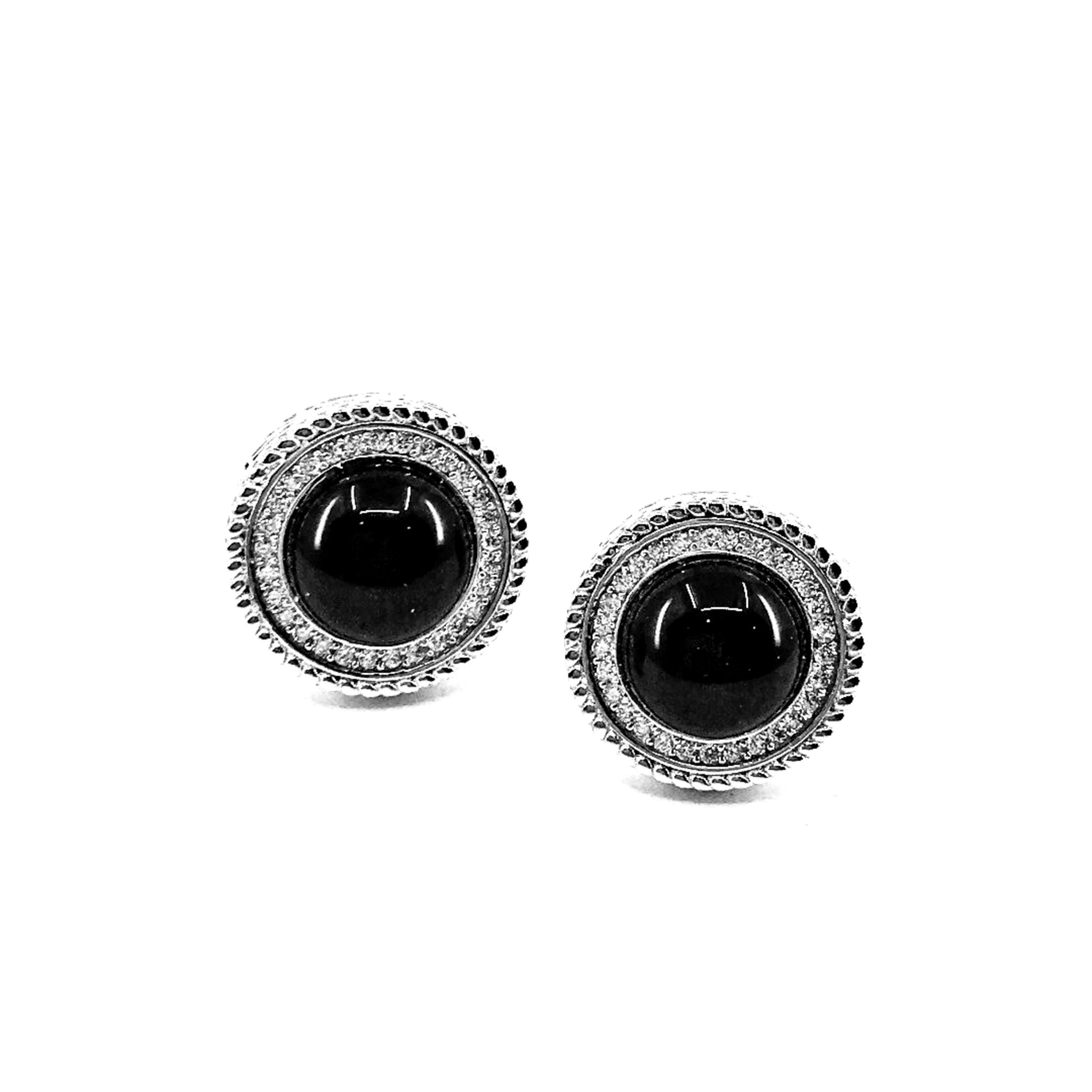 Sterling Silver Black Center Circle Cufflinks - HK Jewels