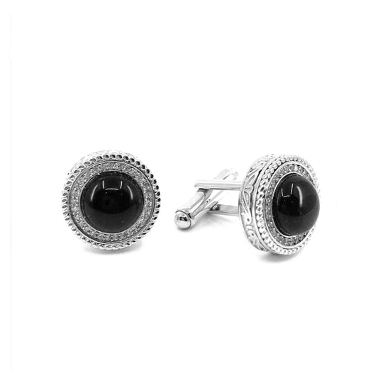 Sterling Silver Black Center Circle Cufflinks - HK Jewels