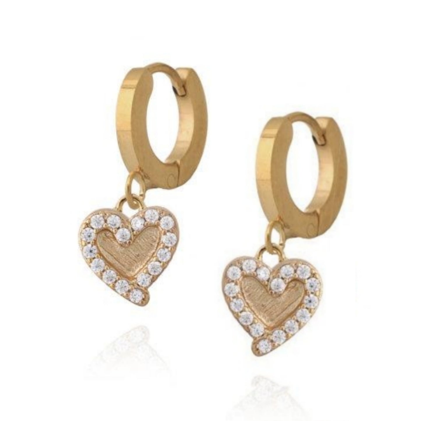 Outline Brushed Gold Heart Earring MicroPavé - HK Jewels