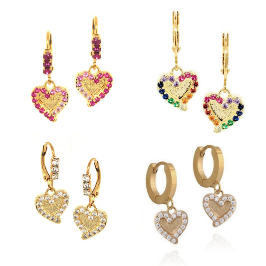Outline Brushed Gold Heart Earring MicroPavé - HK Jewels
