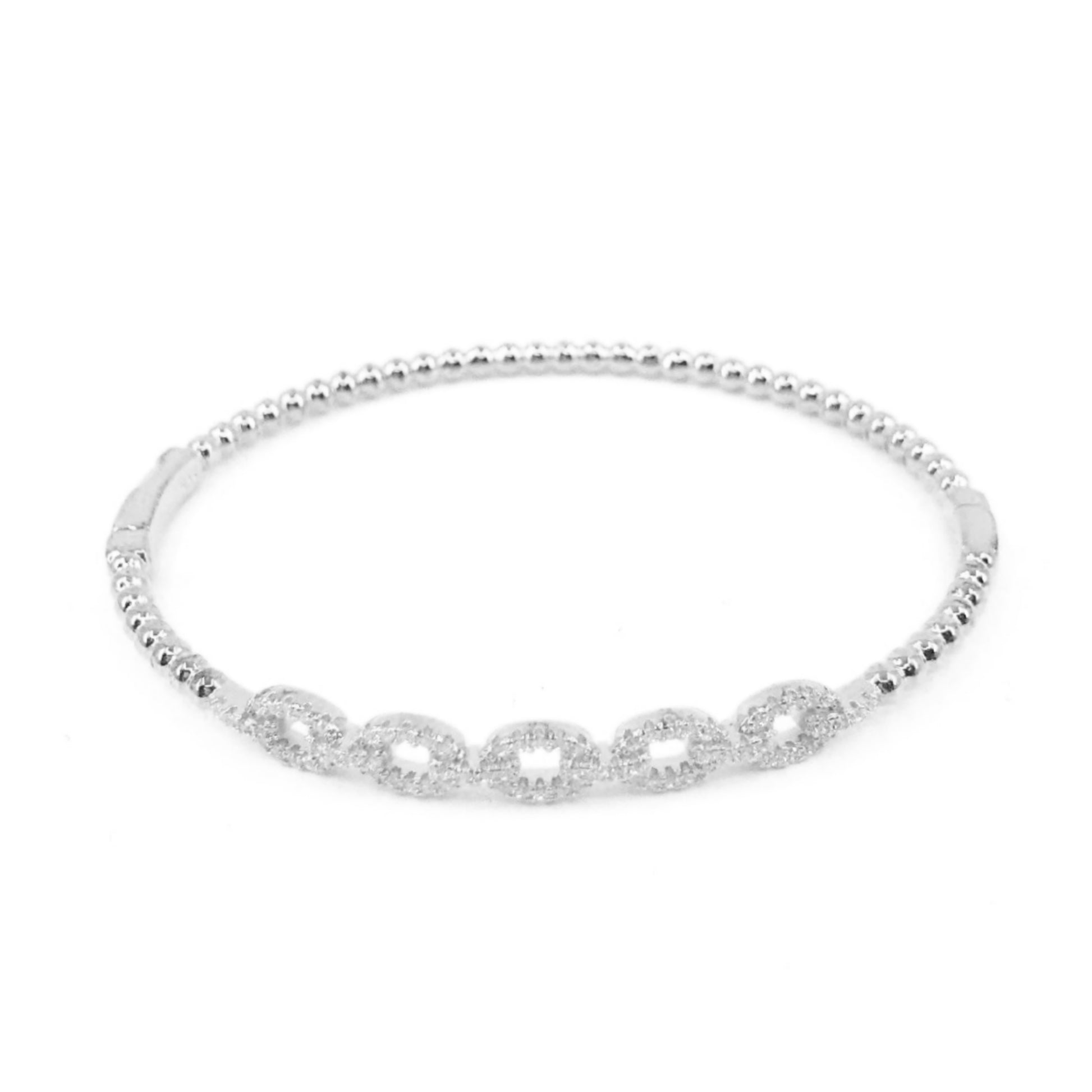 Sterling Silver Rhodium Plated Link Bangle - HK Jewels