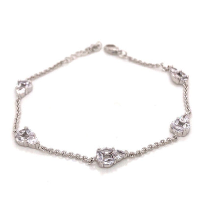 Sterling Silver Pear Shaped Diamond Station Bracelet - HK Jewels