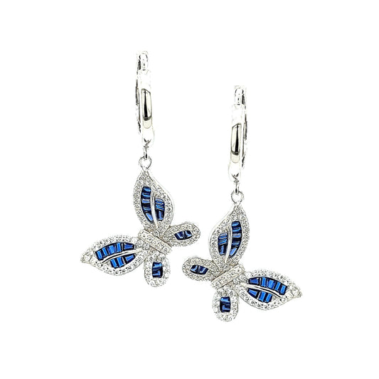 Sterling Silver Butterfly With Blue and CZ Stones Earrings - HK Jewels
