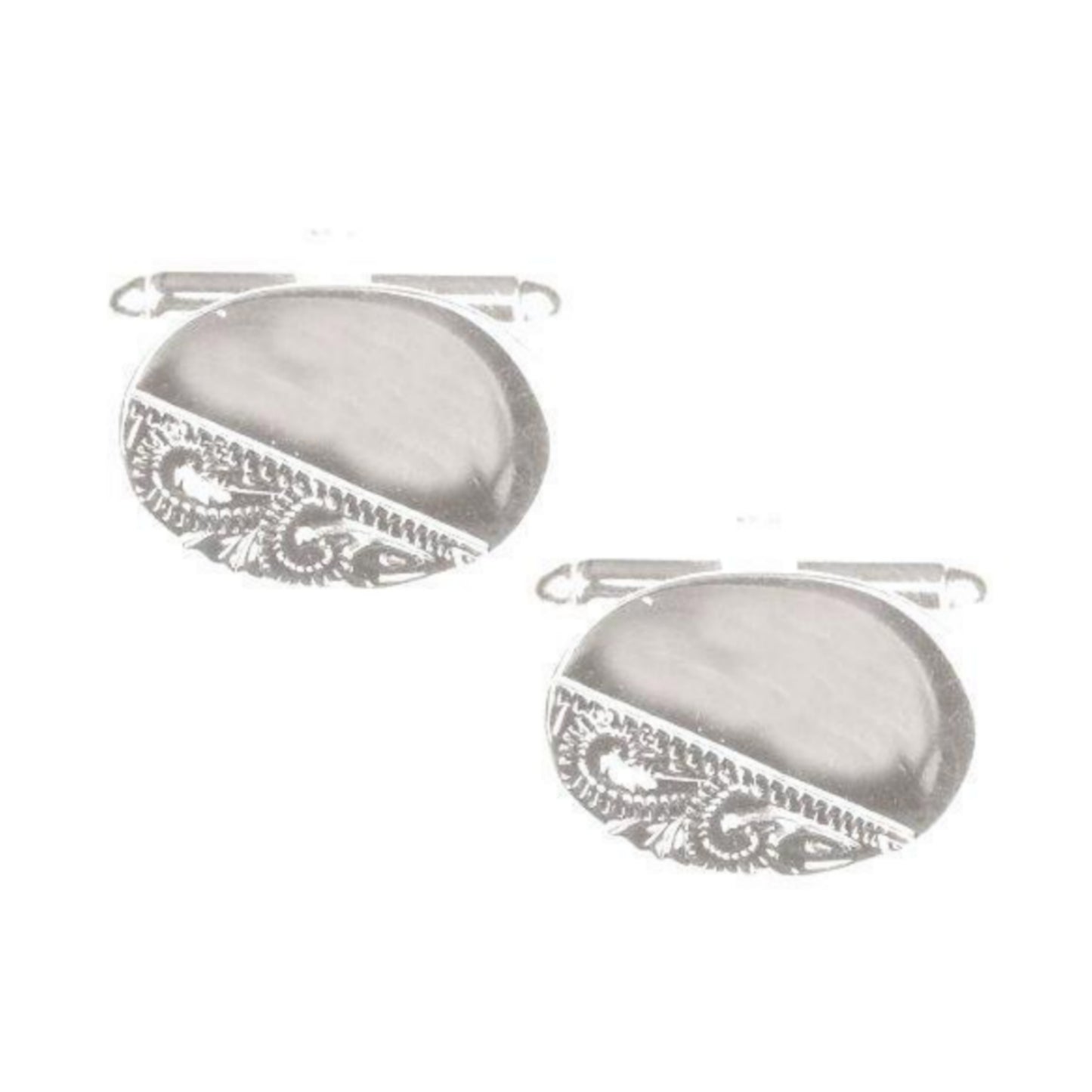 Oval 1/3 Engraved Design Rhodium Plated Cufflinks - HK Jewels