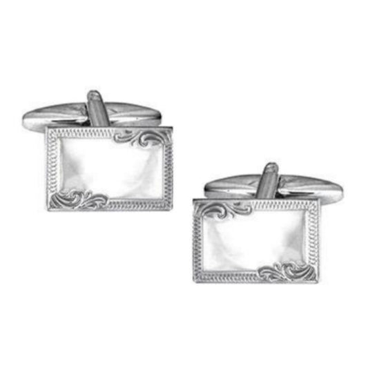 Sterling Silver Rectangle Engraved Edge Hallmarked Cufflink - HK Jewels