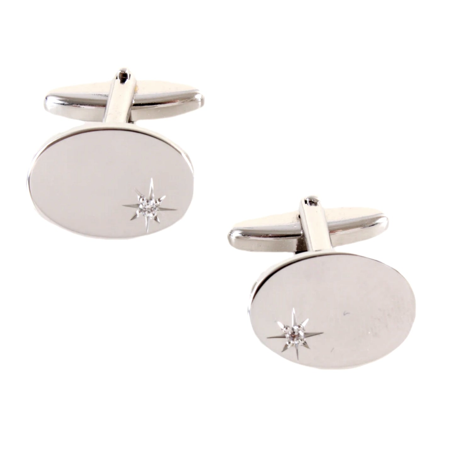 Oval Clear CZ Star Set Rhodium Plated Cufflinks - HK Jewels