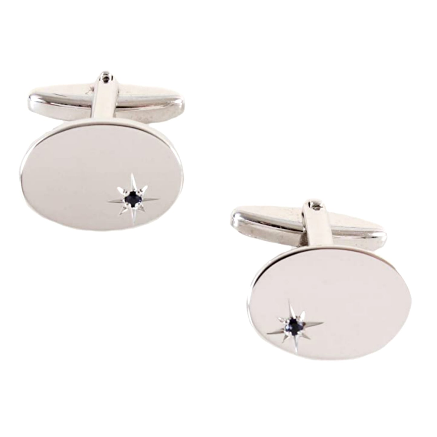 Oval Sapphire Star Set Rhodium Plated Cufflinks - HK Jewels