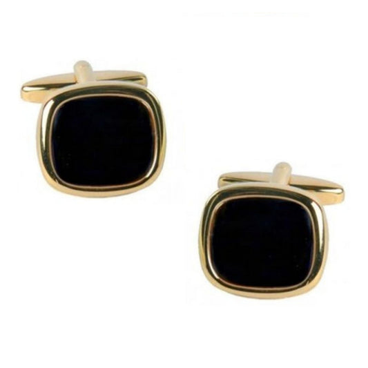 Gold Plated Cushion Shaped Black Onyx Cufflinks - HK Jewels