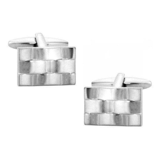 Rhodium Plated Rectangular Watch Band Style Cufflinks - HK Jewels