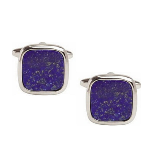 Rhodium Plated Cushion Shaped Lapis Lazuli Cufflinks - HK Jewels