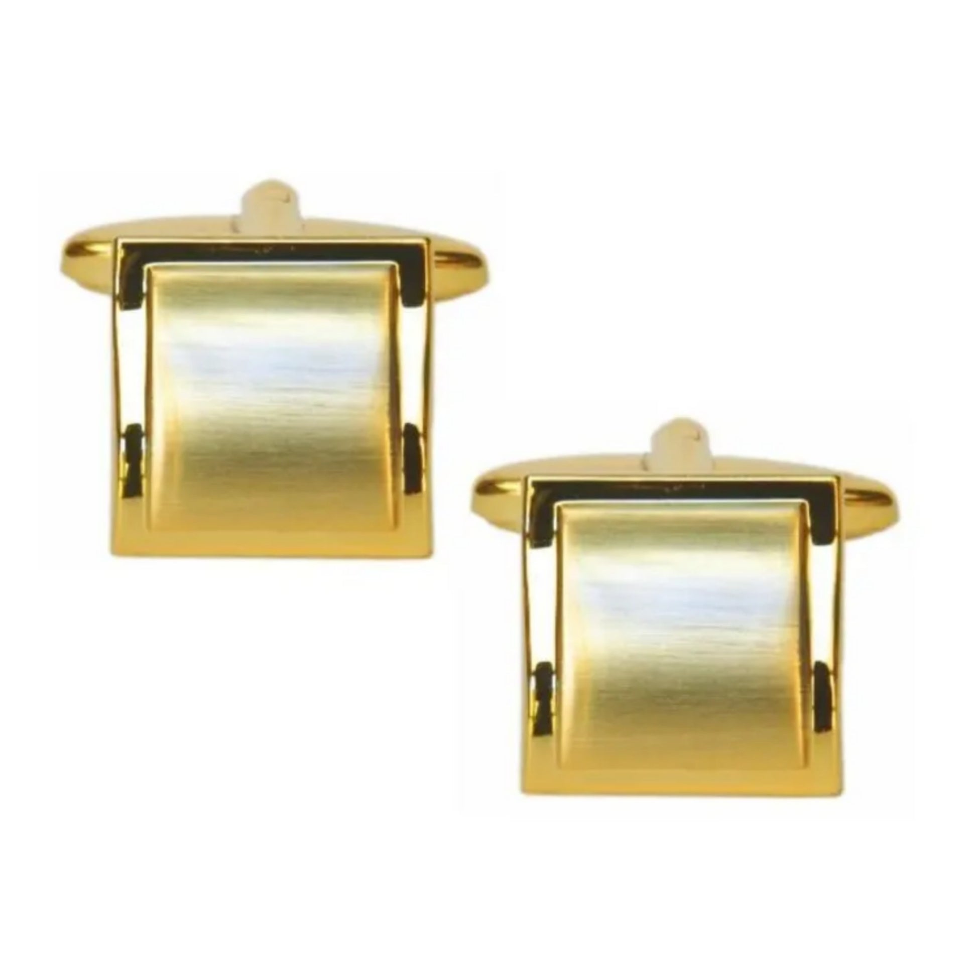 Shiny Edge Brushed Gold Plated Square Curved Cufflinks - HK Jewels