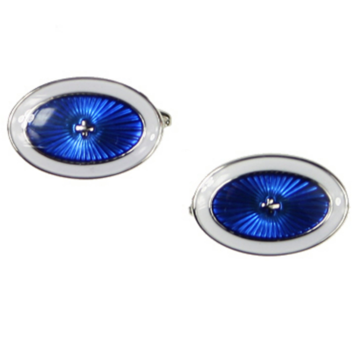 Rhodium Plated Blue Starburst Oval Cufflinks - HK Jewels