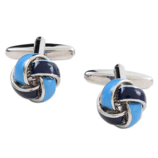 Rhodium Plated Two Tone Blue Knot Cufflinks - HK Jewels