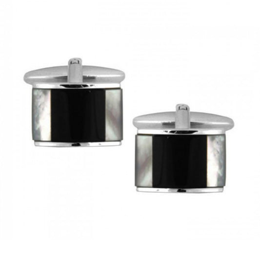 Rectangle Curved Mother of Pearl & Onyx Rhodium Plated Cufflinks - HK Jewels