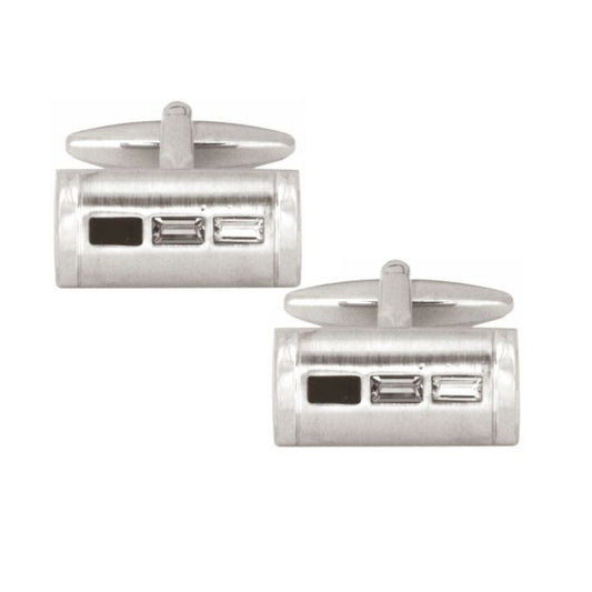 Cylindrical Embedded Black Grey and Clear Stone Cufflinks - HK Jewels