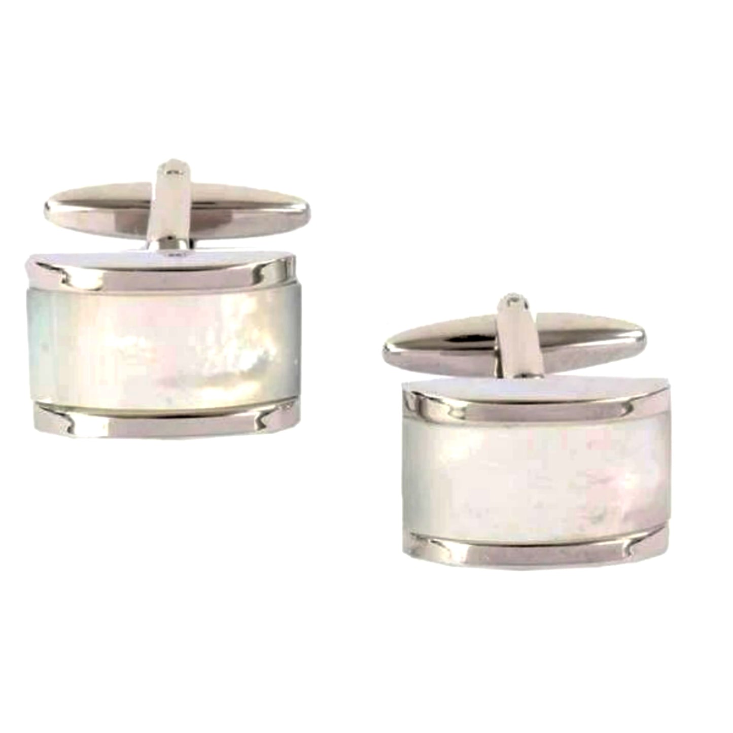 Rhodium Plated Mother of Pearl Domed Rectangle Cufflinks - HK Jewels