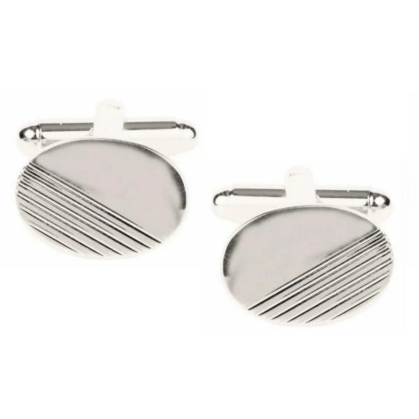 Oval with 1/3 Diagonal Lines Rhodium Plated Cufflinks - HK Jewels