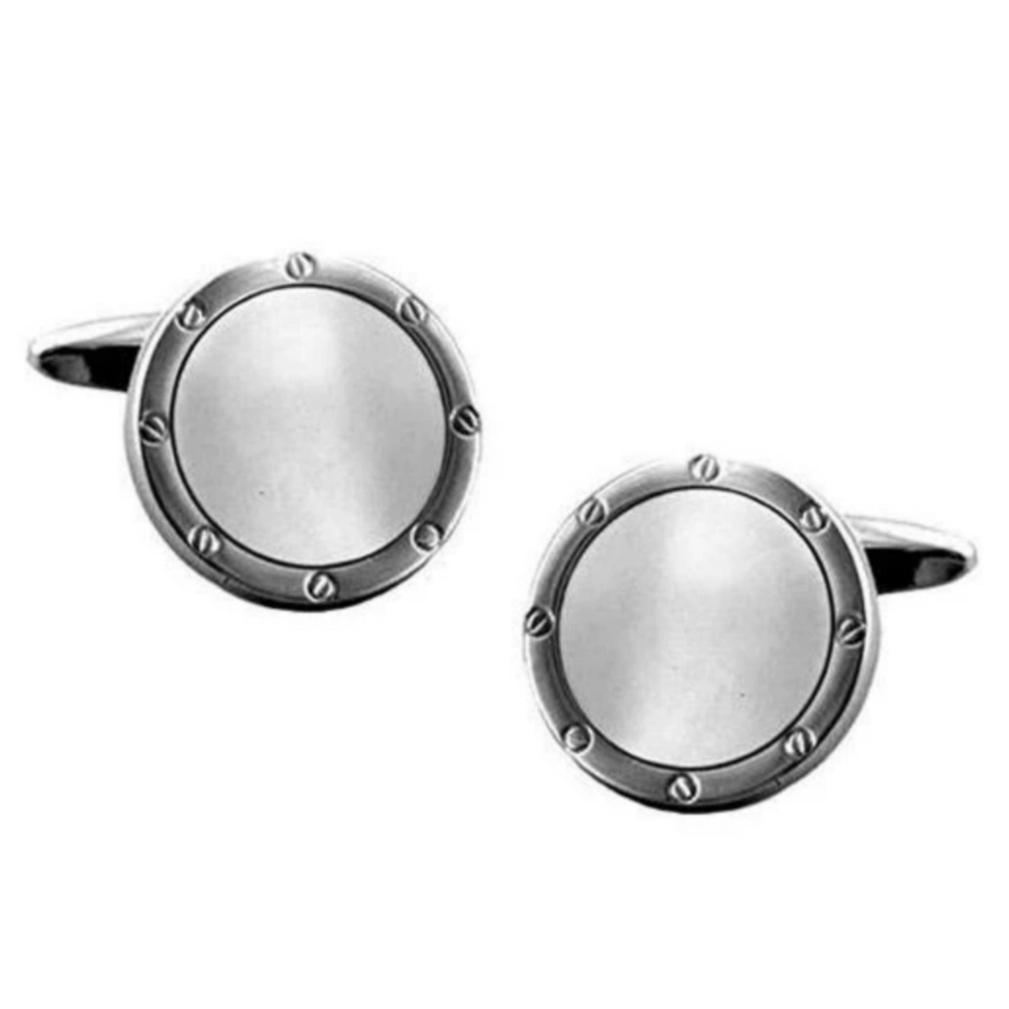 Rhodium Plated Circle Mother of Pearl Port Hole Cufflinks - HK Jewels
